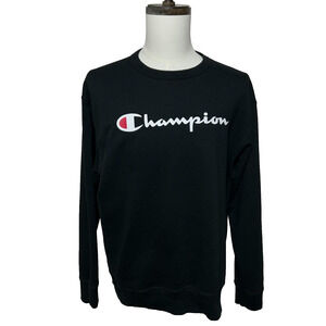 Champion Sweatshirt Mens Large‎ Black Powerblend Pullover Long Sleeve Spellout